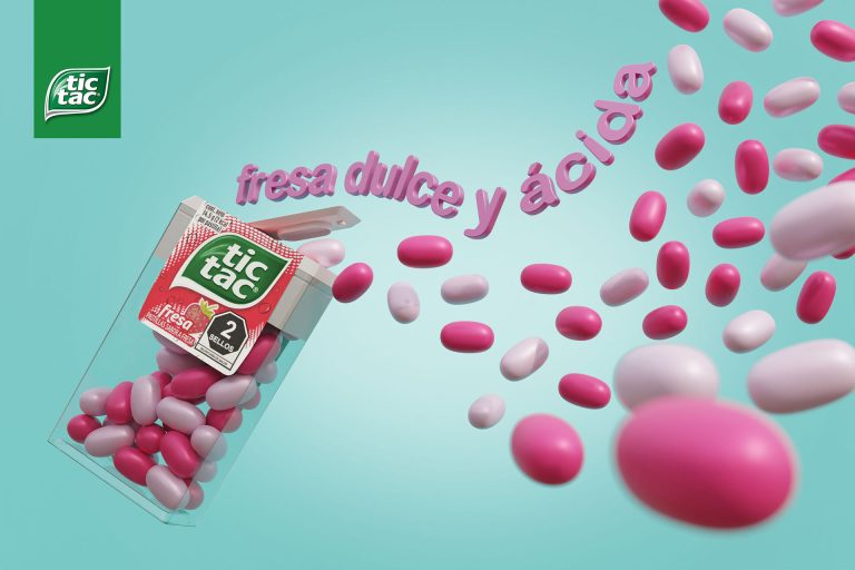 Arte publicitario de pastillas tic tac creado con modelado 3D