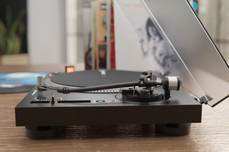 Render 3D de tornamesa vista de lado